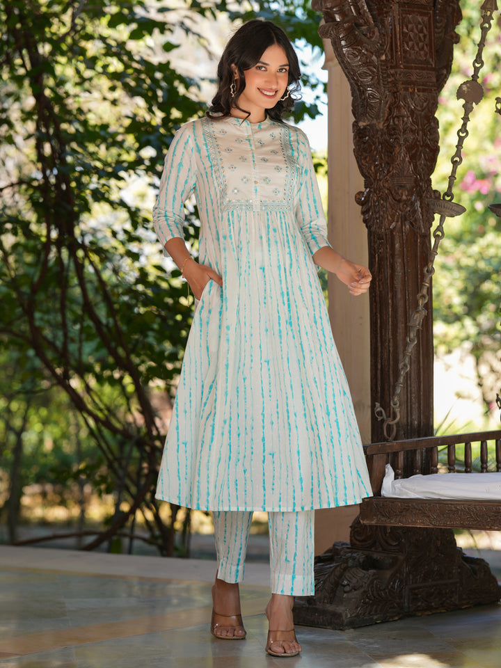 White Cotton Tie & Dye A-Line 2-Piece Kurta Set
