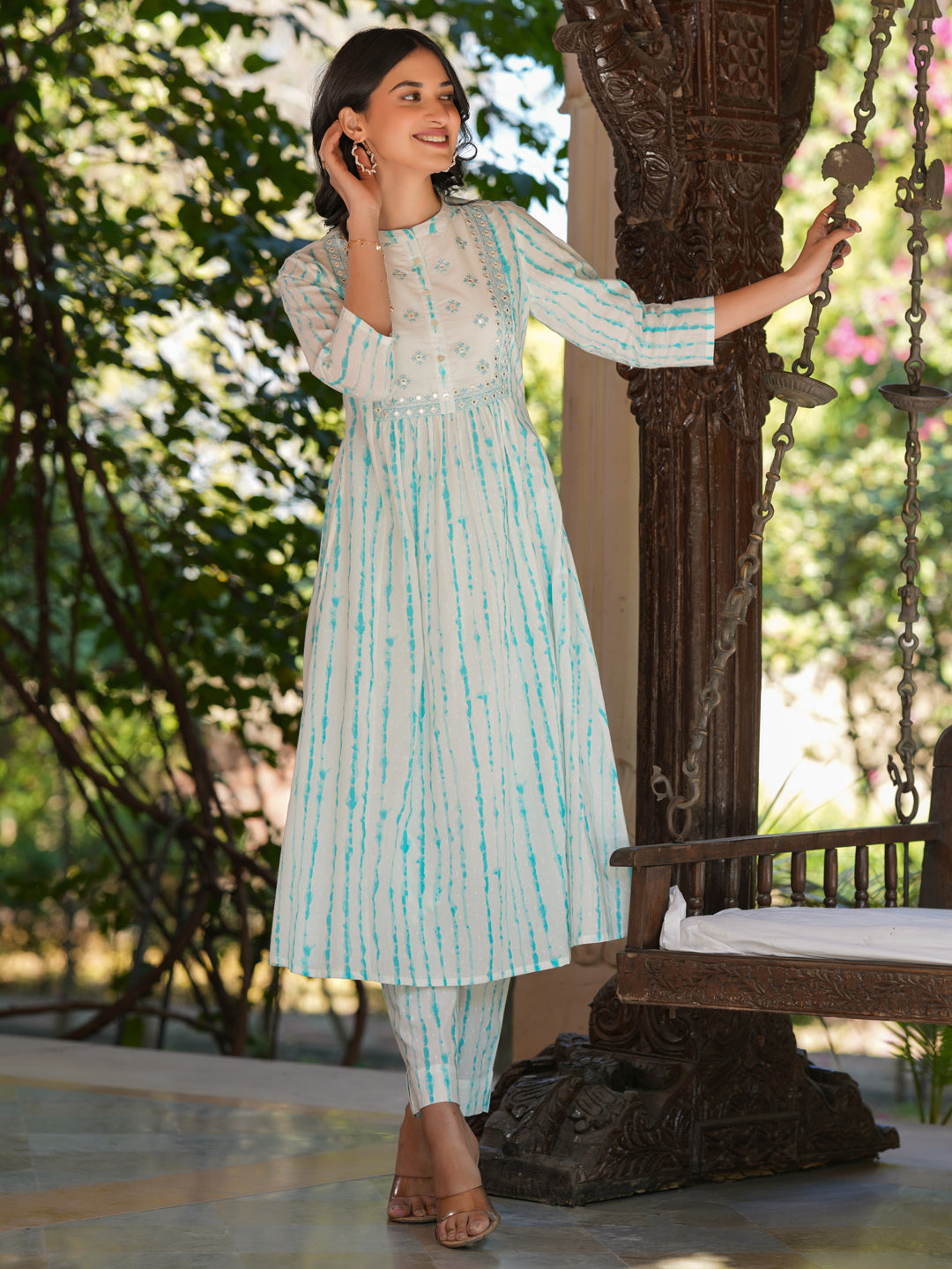 White Cotton Tie & Dye A-Line 2-Piece Kurta Set