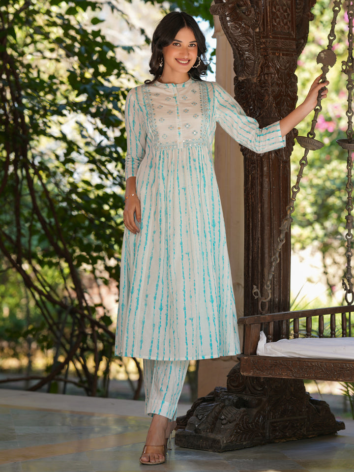 White Cotton Tie & Dye A-Line 2-Piece Kurta Set