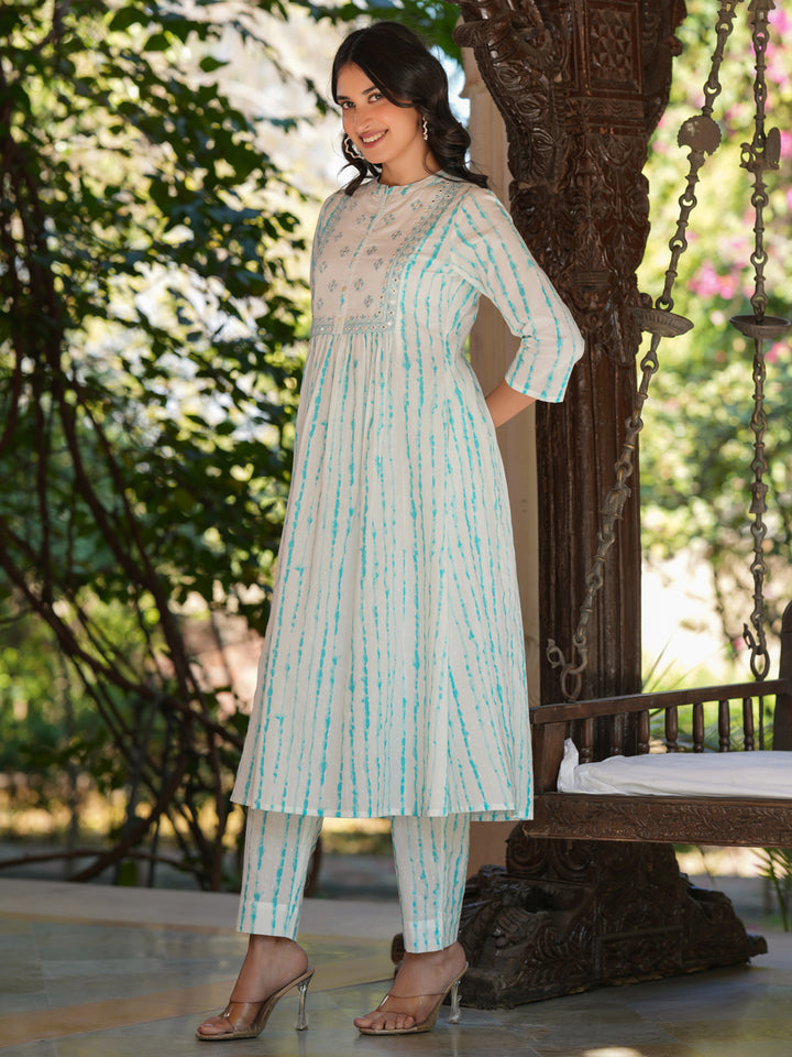 White Cotton Tie & Dye A-Line 2-Piece Kurta Set