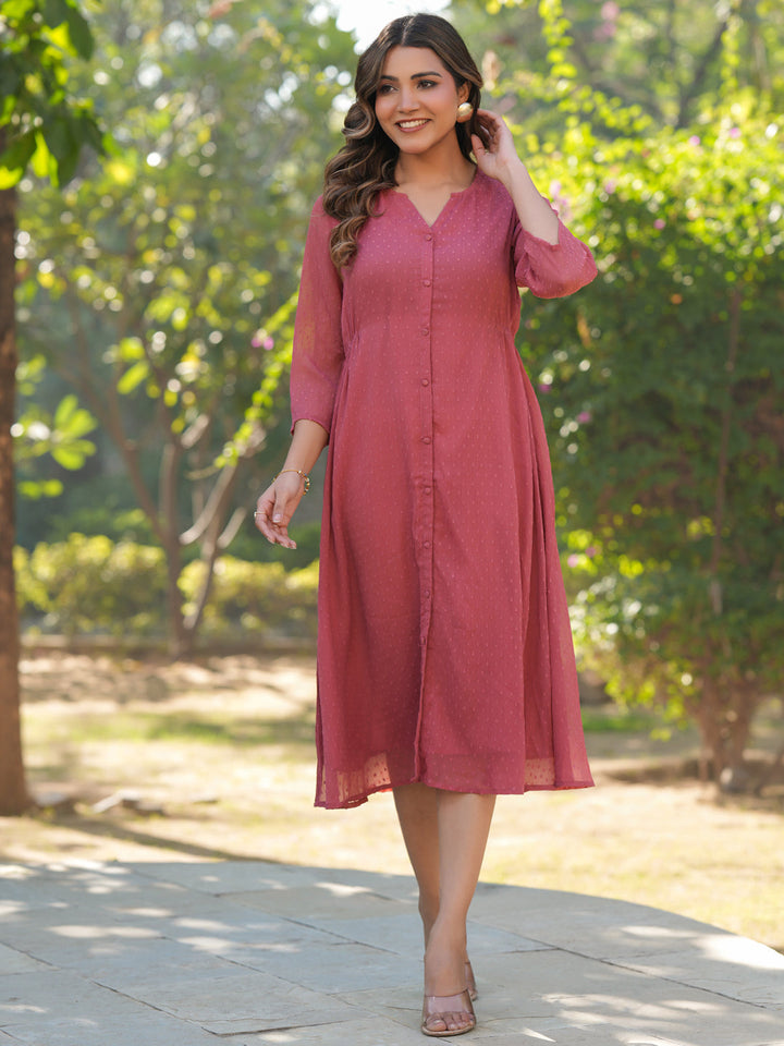 Mauve Dobby Chiffon A-Line Dress