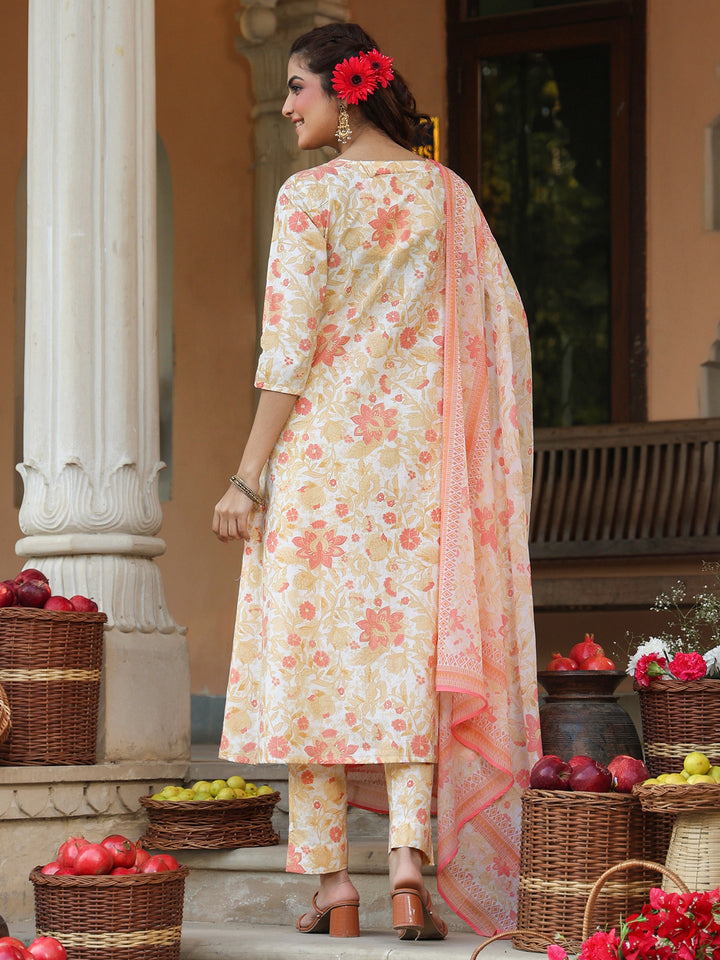 Cream-Cotton-A-Line-Floral-Printed-3-Piece-Kurta-Set
