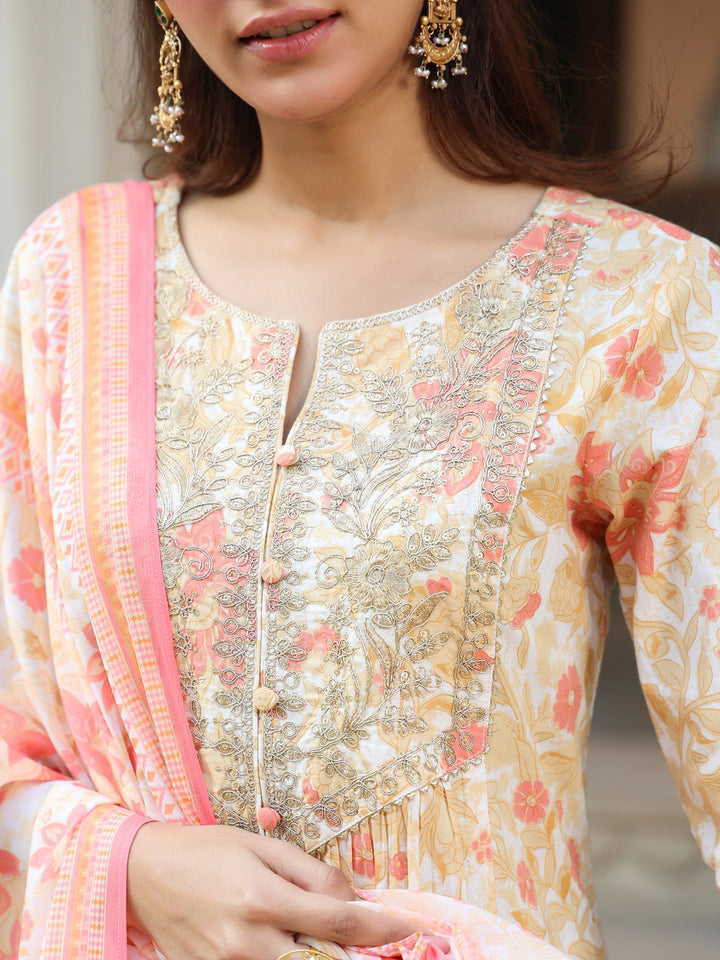 Cream-Cotton-A-Line-Floral-Printed-3-Piece-Kurta-Set