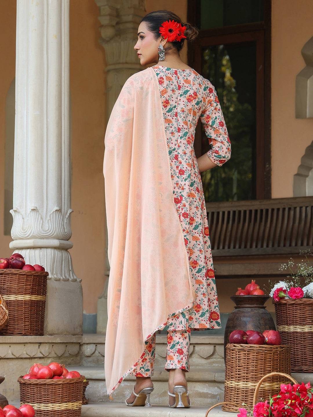 Peach-Cotton-Anarkali-Floral-Printed-Anarkali-Set