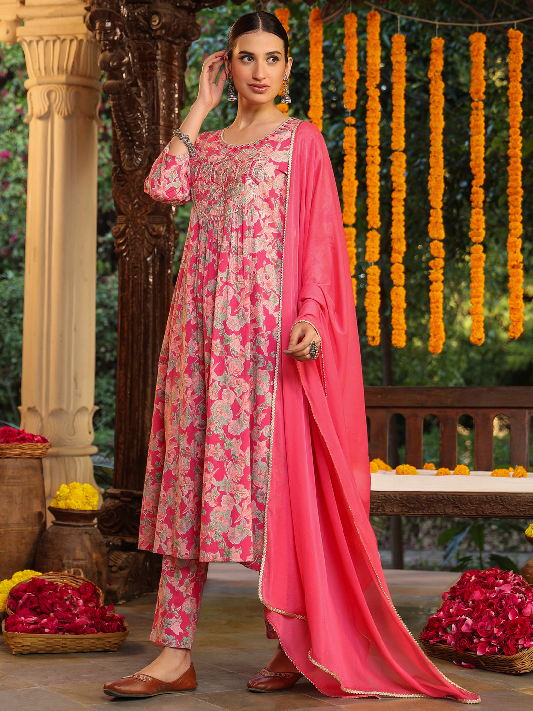Pink-Cotton-A-Line-Yoke-Embroidered-3-Piece-Kurta-Set
