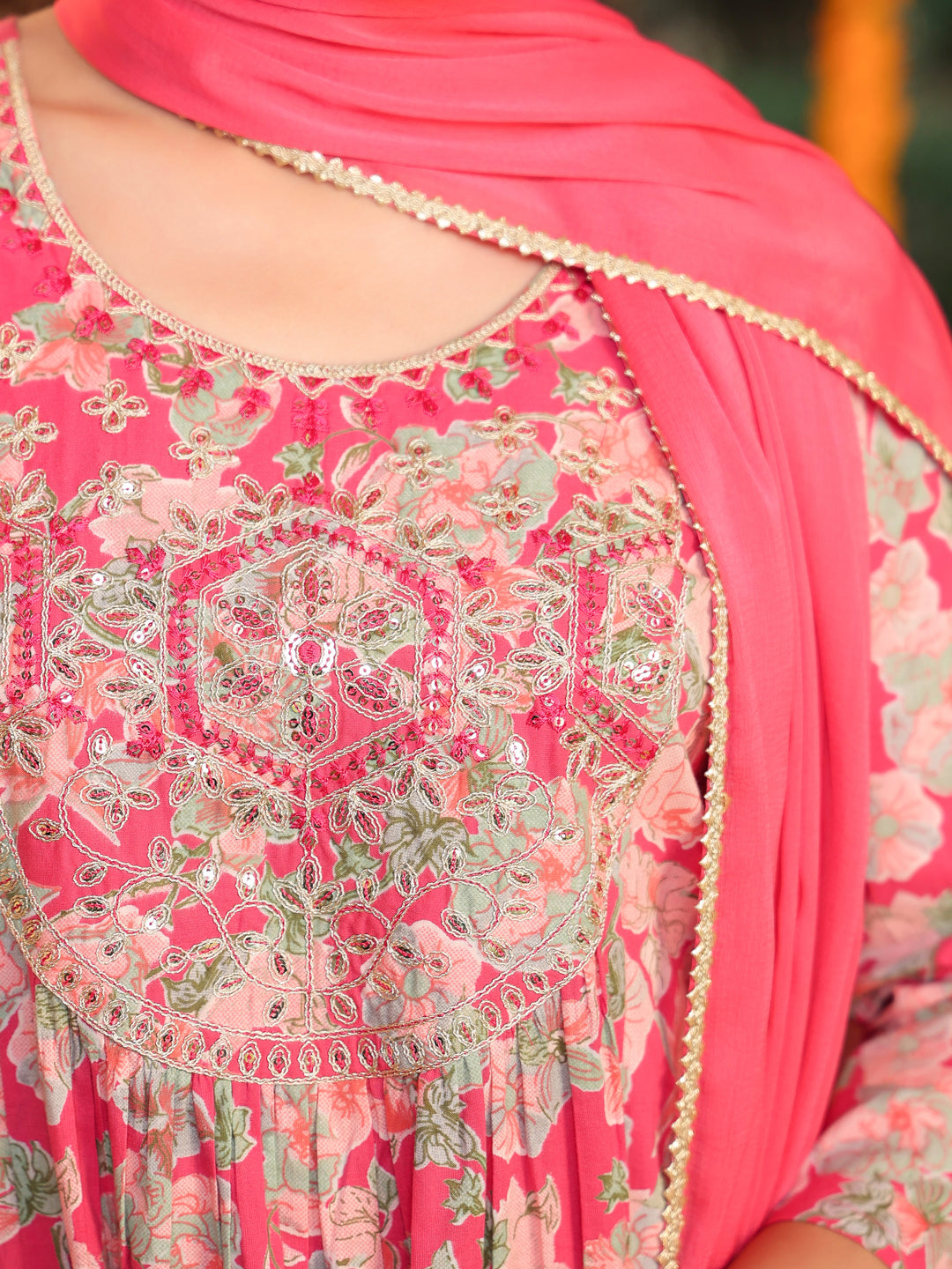 Pink-Cotton-A-Line-Yoke-Embroidered-3-Piece-Kurta-Set