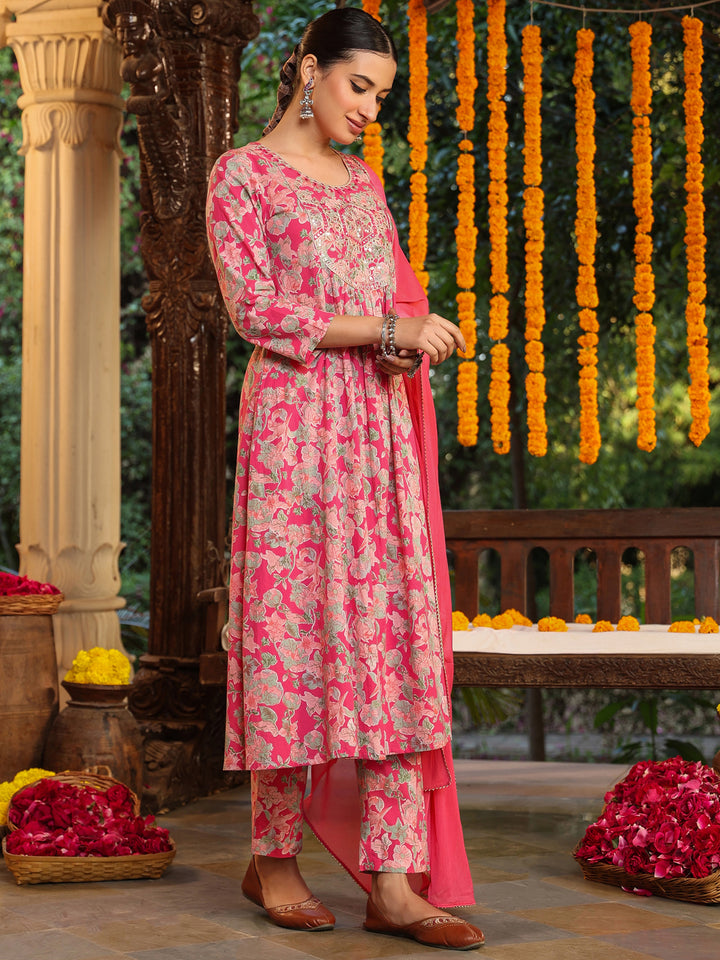 Pink-Cotton-A-Line-Yoke-Embroidered-3-Piece-Kurta-Set