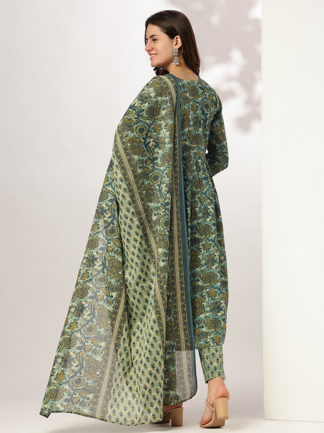 Sea-Green-Cotton-A-Line-Floral-Printed-3-Piece-Kurta-Set