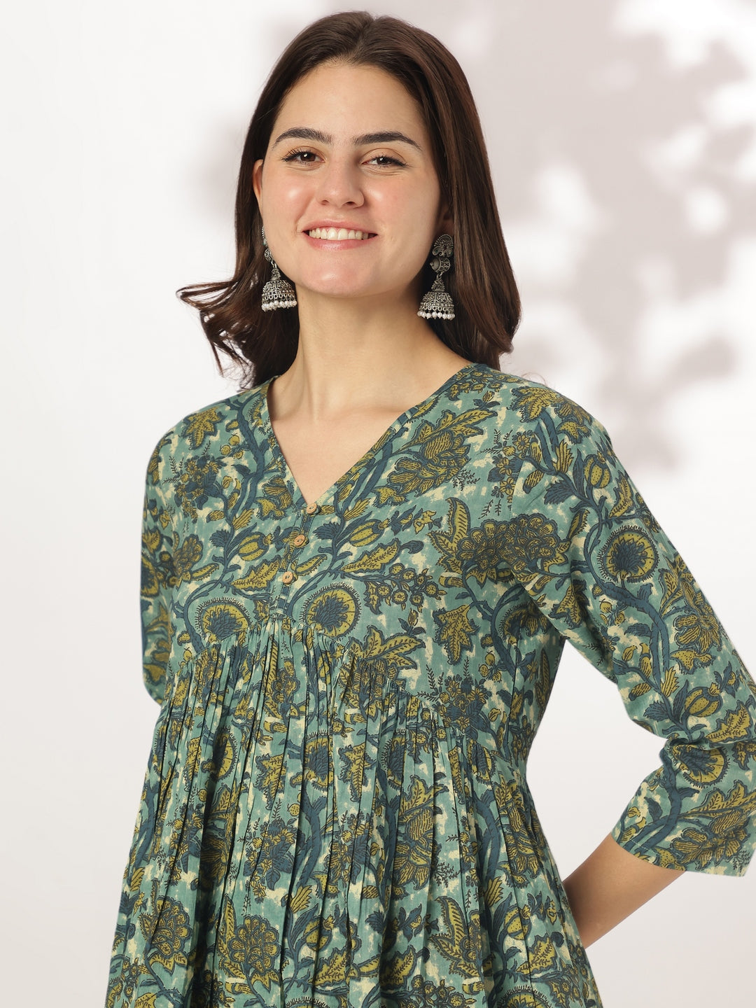 Sea-Green-Cotton-A-Line-Floral-Printed-3-Piece-Kurta-Set