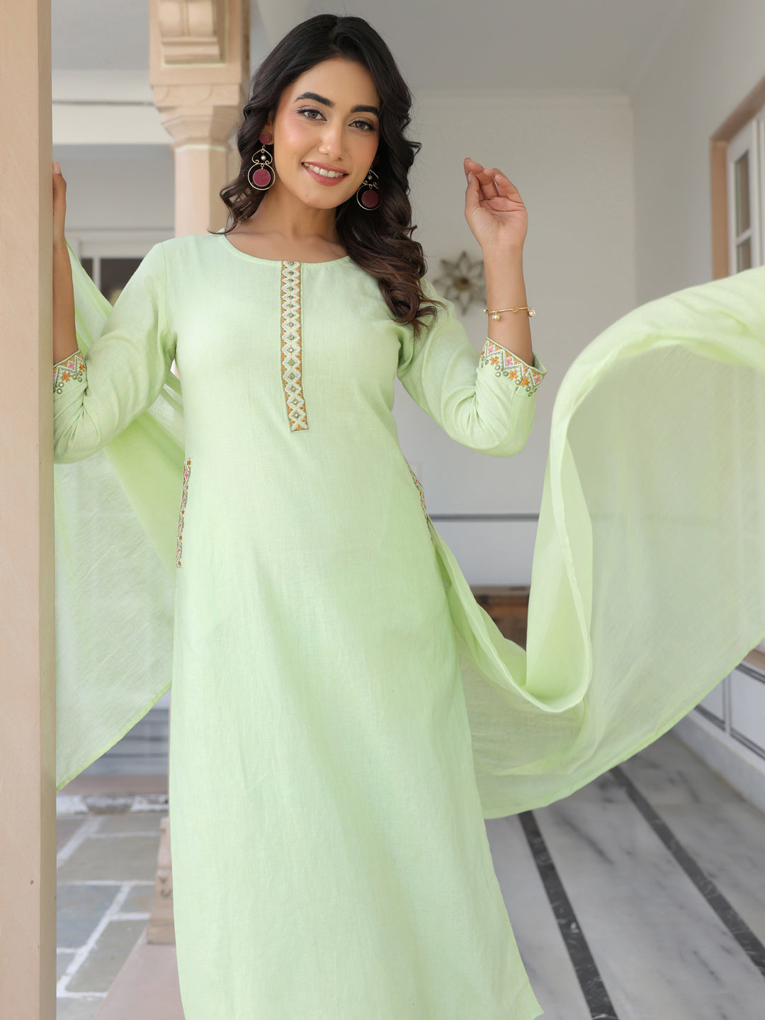 Light-Green-Cotton-Straight--3-Piece-Kurta-Set