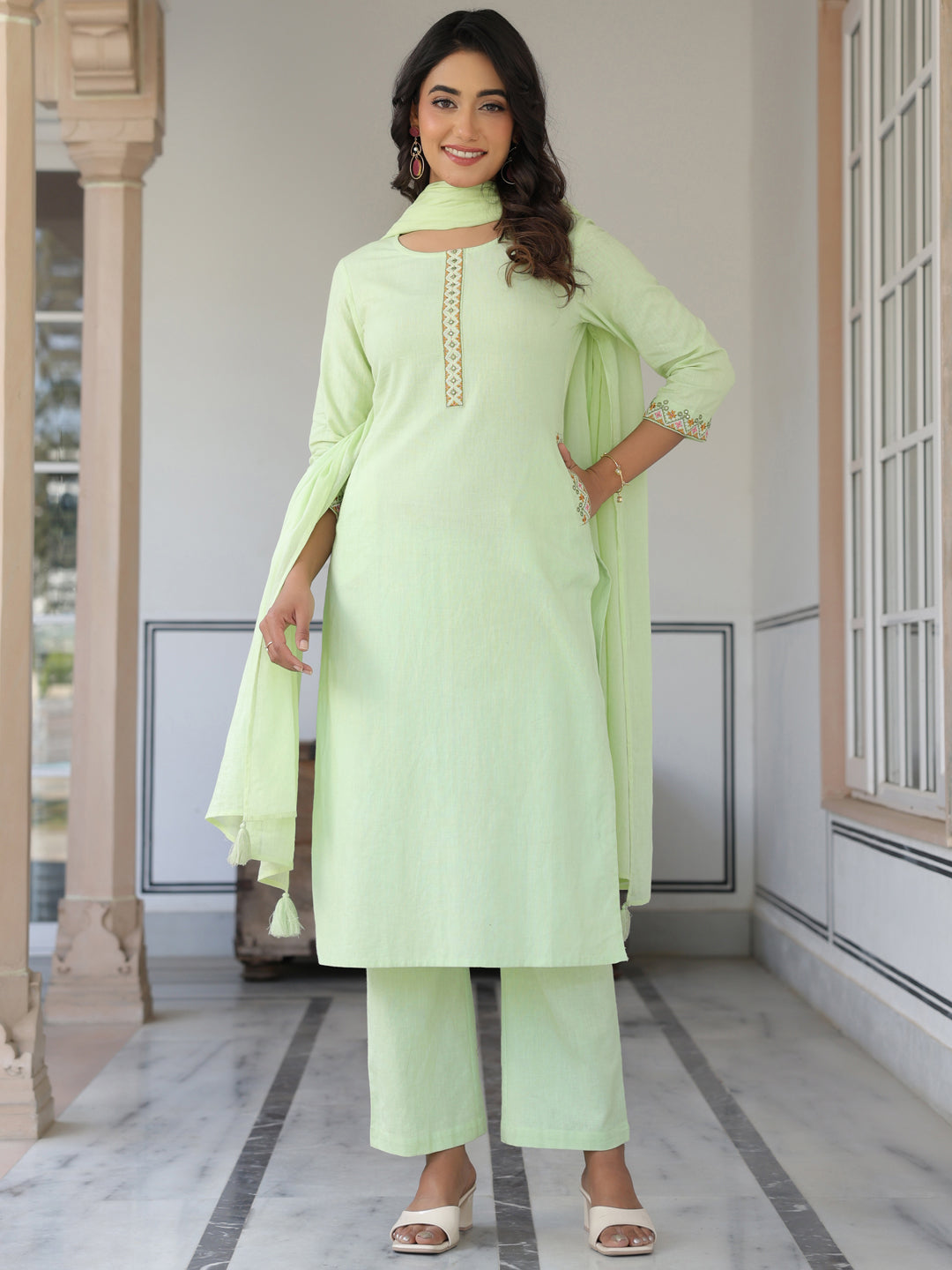 Light-Green-Cotton-Straight--3-Piece-Kurta-Set