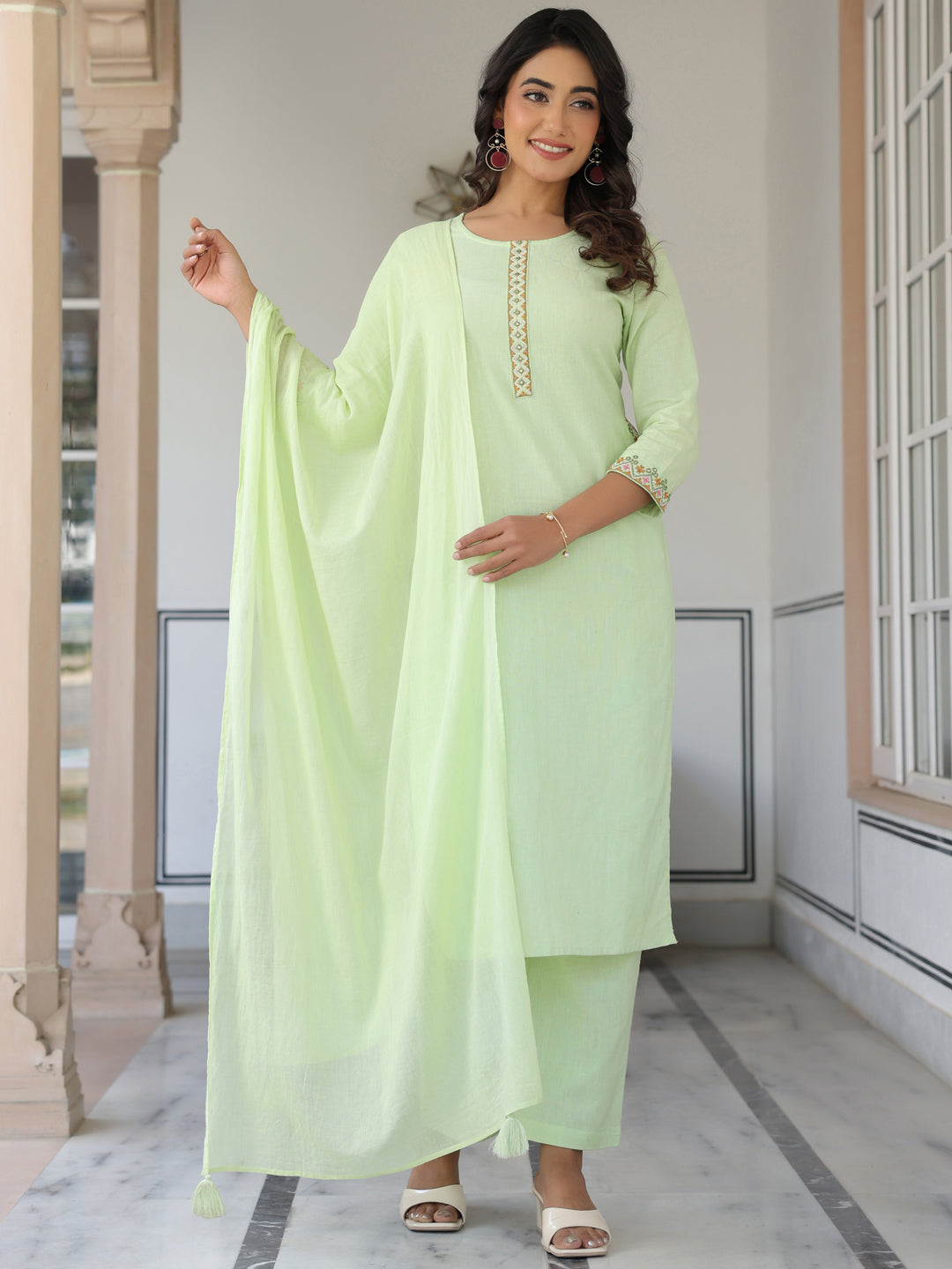 Light-Green-Cotton-Straight--3-Piece-Kurta-Set