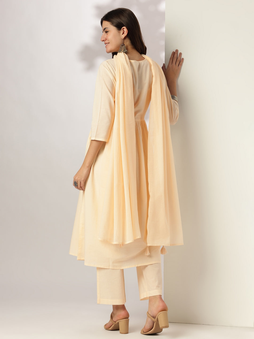 Cream-Cotton-A-Line-Yoke-Embroidered-3-Piece-Kurta-Set