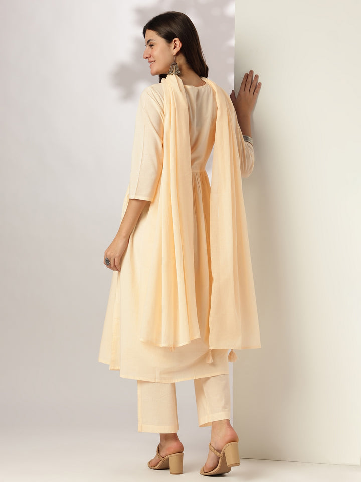 Cream-Cotton-A-Line-Yoke-Embroidered-3-Piece-Kurta-Set