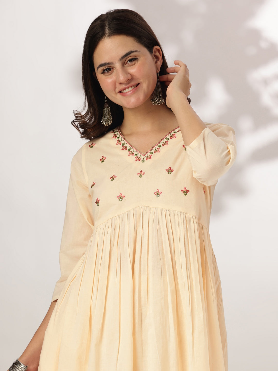 Cream-Cotton-A-Line-Yoke-Embroidered-3-Piece-Kurta-Set