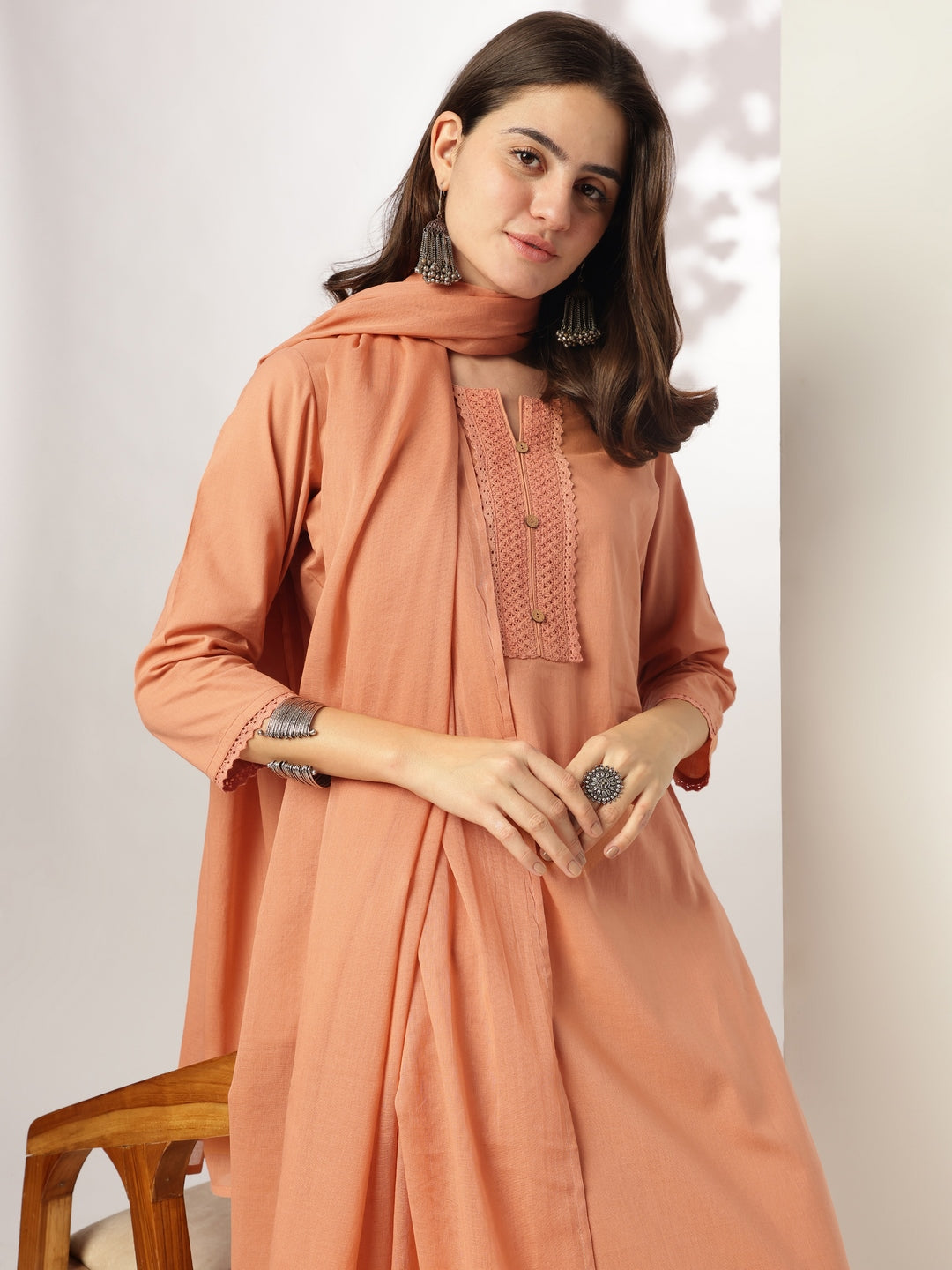 Rust-Cotton-Straight-Solid-3-Piece-Kurta-Set