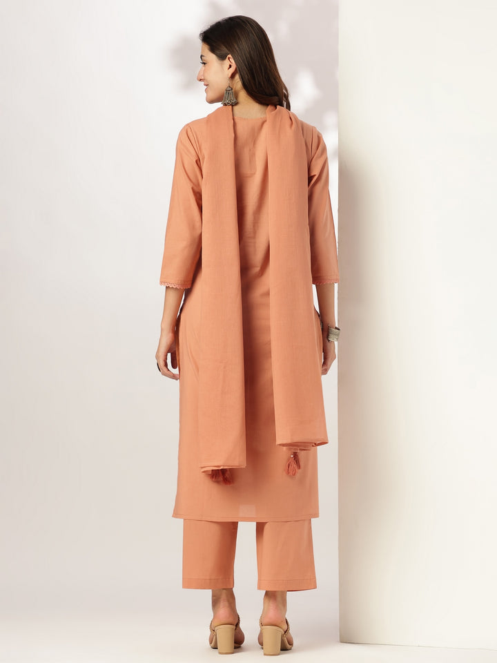 Rust-Cotton-Straight-Solid-3-Piece-Kurta-Set