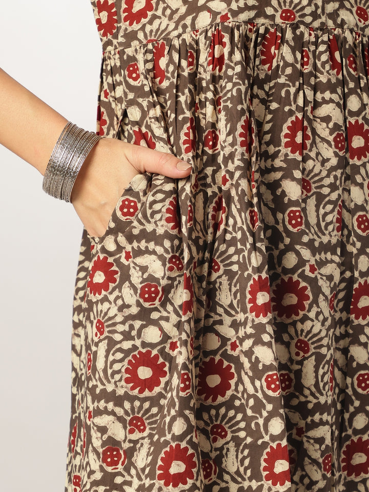 Brown-Cotton-A-Line-Floral-Printed-3-Piece-Kurta-Set