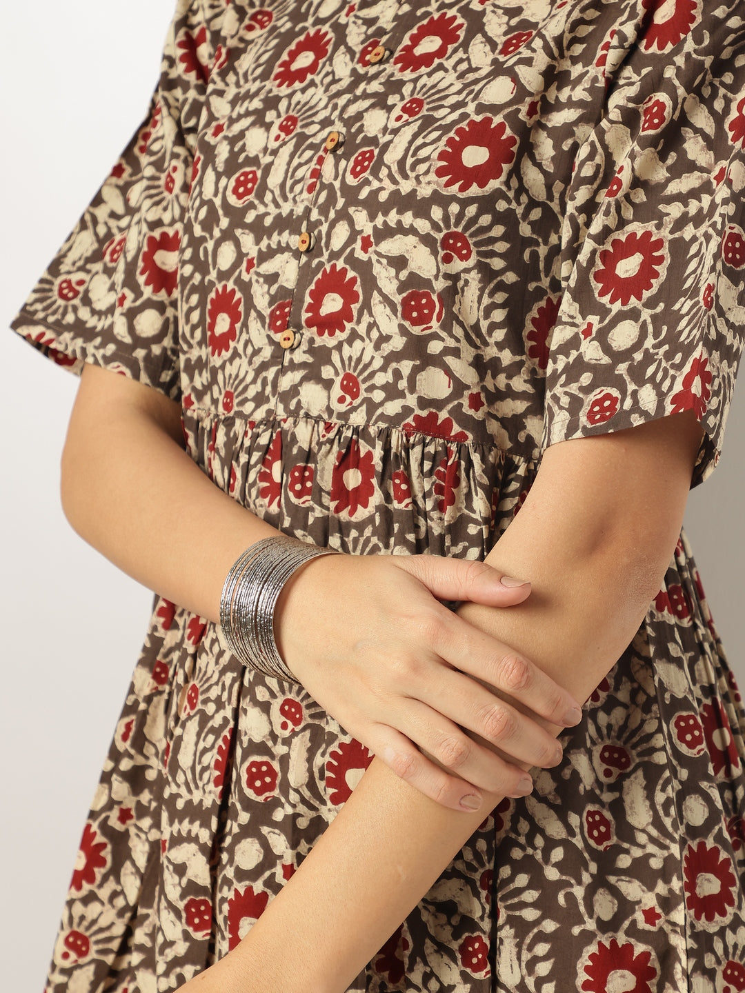 Brown-Cotton-A-Line-Floral-Printed-3-Piece-Kurta-Set