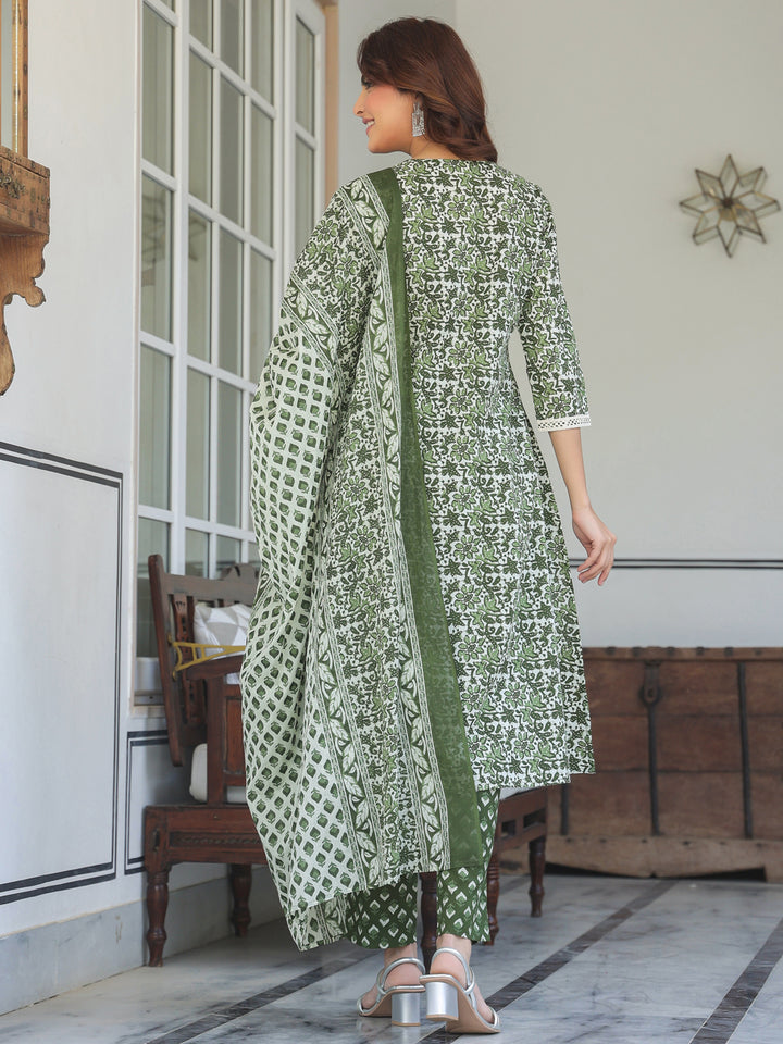 Olive-Cotton-A-Line-Floral-Printed-3-Piece-Kurta-Set