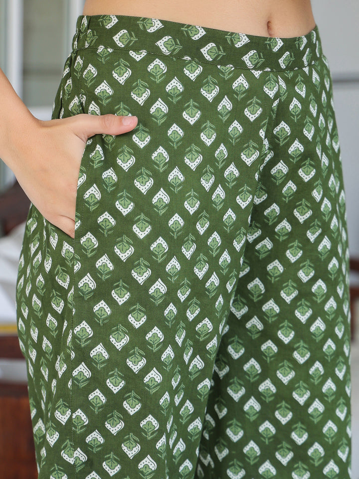 Olive-Cotton-A-Line-Floral-Printed-3-Piece-Kurta-Set