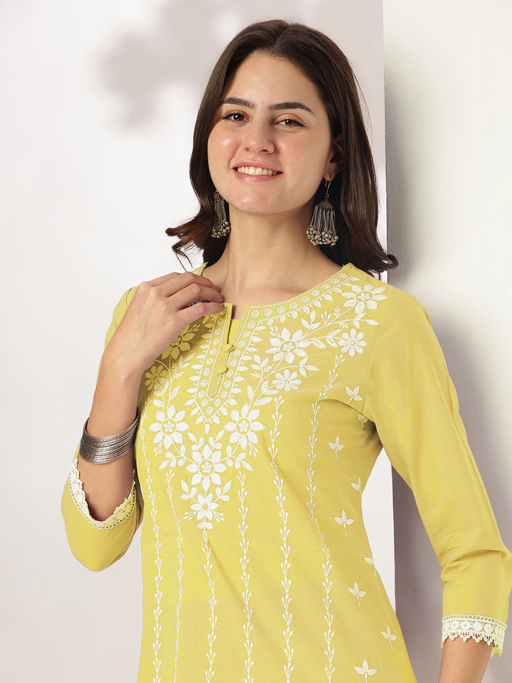 Yellow-Cotton-Straight-Embroidered-3-Piece-Kurta-Set