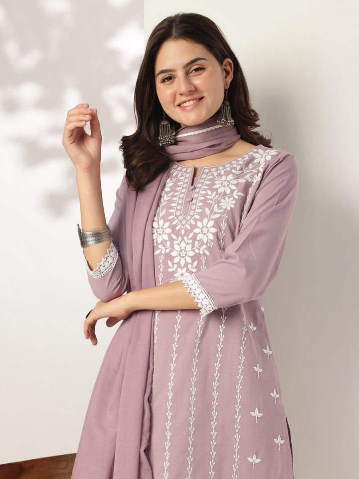 Purple-Cotton-Straight-Embroidered-3-Piece-Kurta-Set