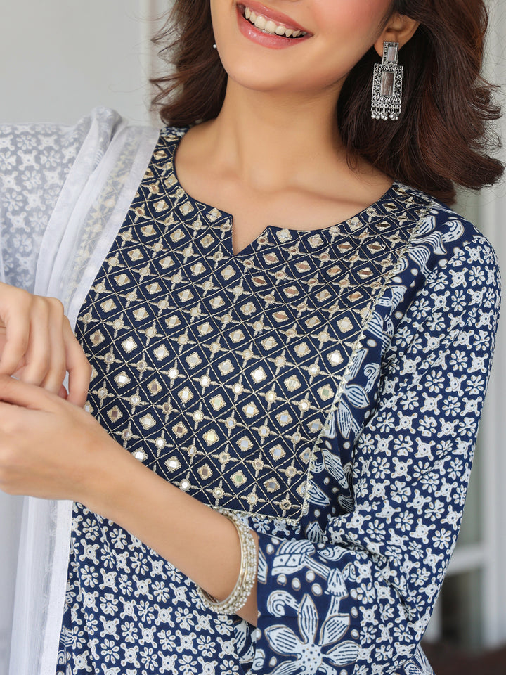 Navy-Blue-Rayon-A-Line-Floral-Printed-3-Piece-Kurta-Set