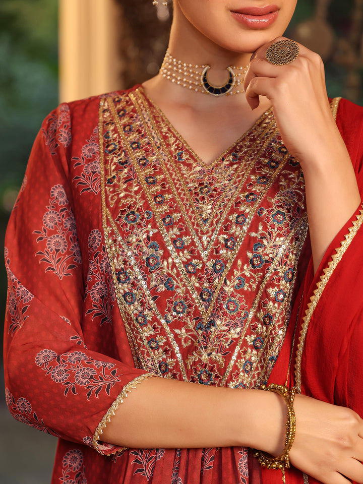 Maroon-Georgette-A-Line-Yoke-Embroidered-3-Piece-Kurta-Set