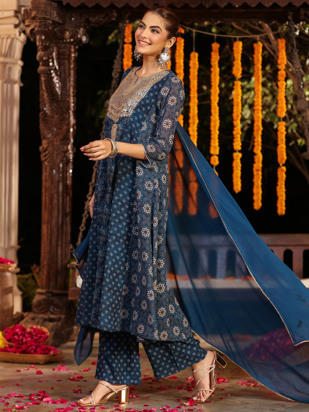 Dark-Blue-Georgette-Ajrakh-Anarkali-Set