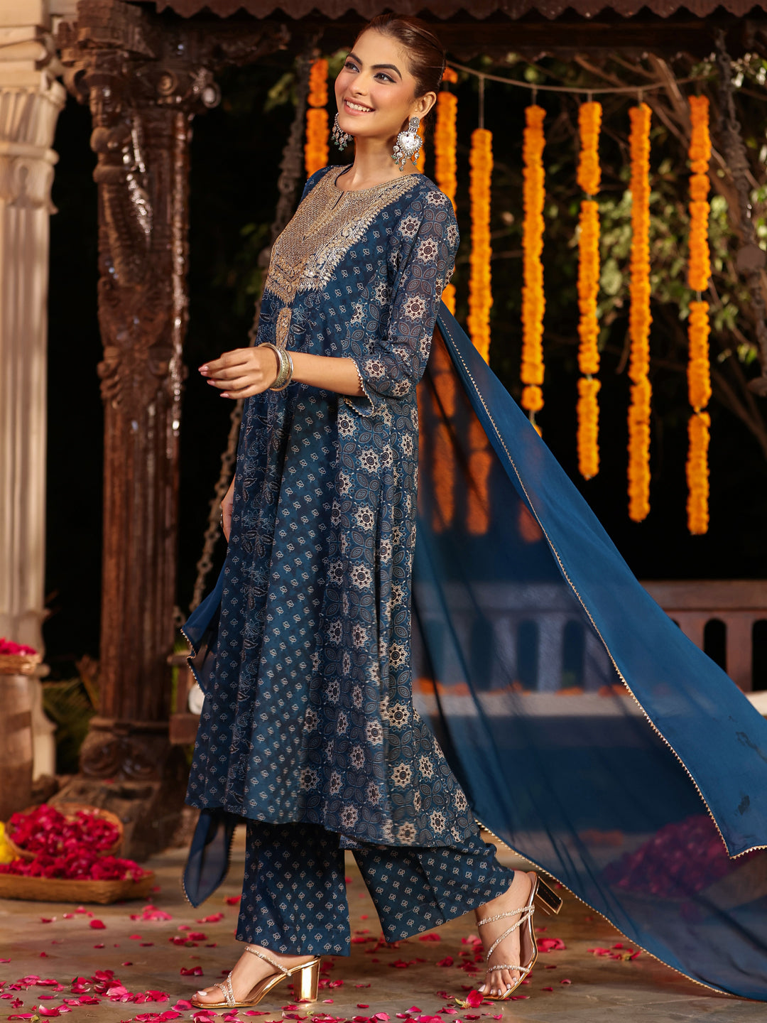 Dark-Blue-Georgette-Ajrakh-Anarkali-Set