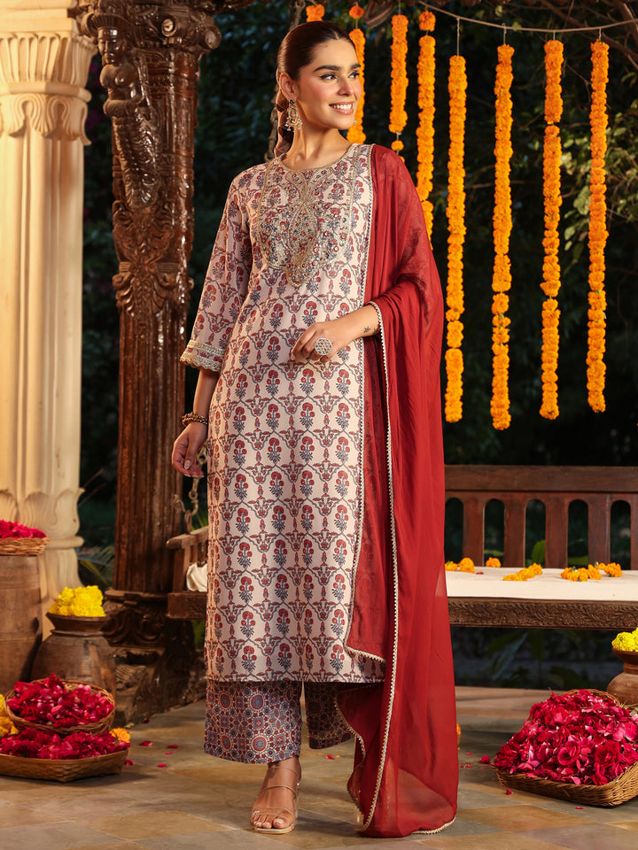 Cream-Georgette-Straight-Ajrakh-3-Piece-Kurta-Set