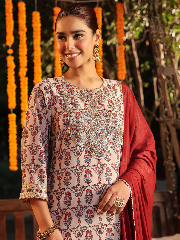 Cream-Georgette-Straight-Ajrakh-3-Piece-Kurta-Set