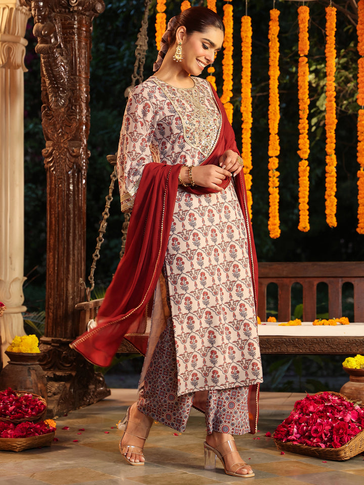 Cream-Georgette-Straight-Ajrakh-3-Piece-Kurta-Set