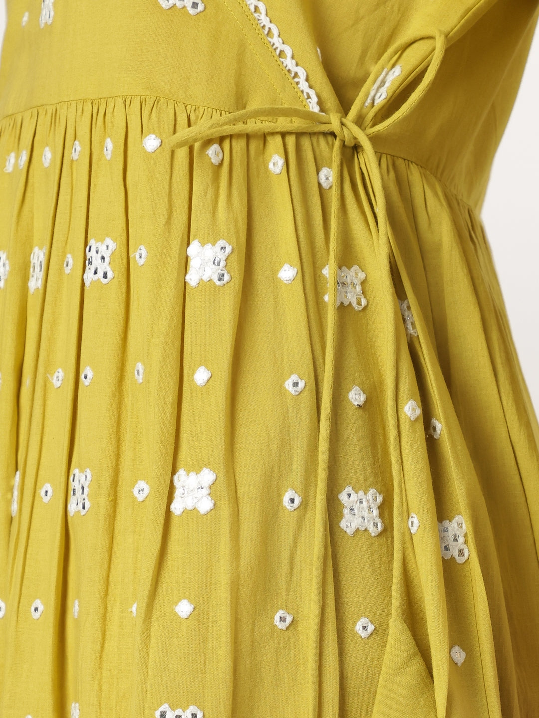Yellow Cotton Angrakha Embroidered 3-Piece Kurta Set