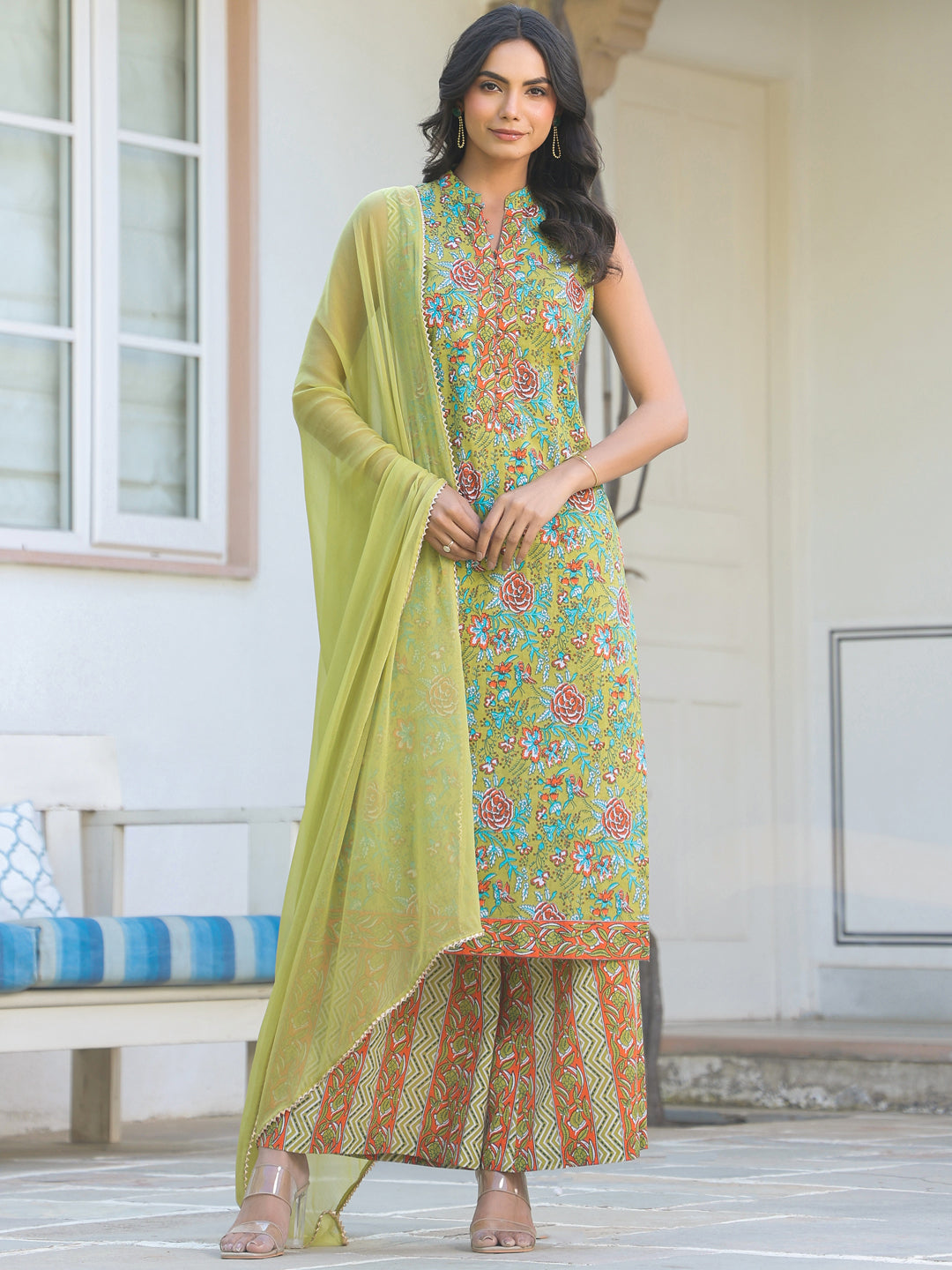 Light-Green-Cotton-Straight-3-Piece-Kurta-Set