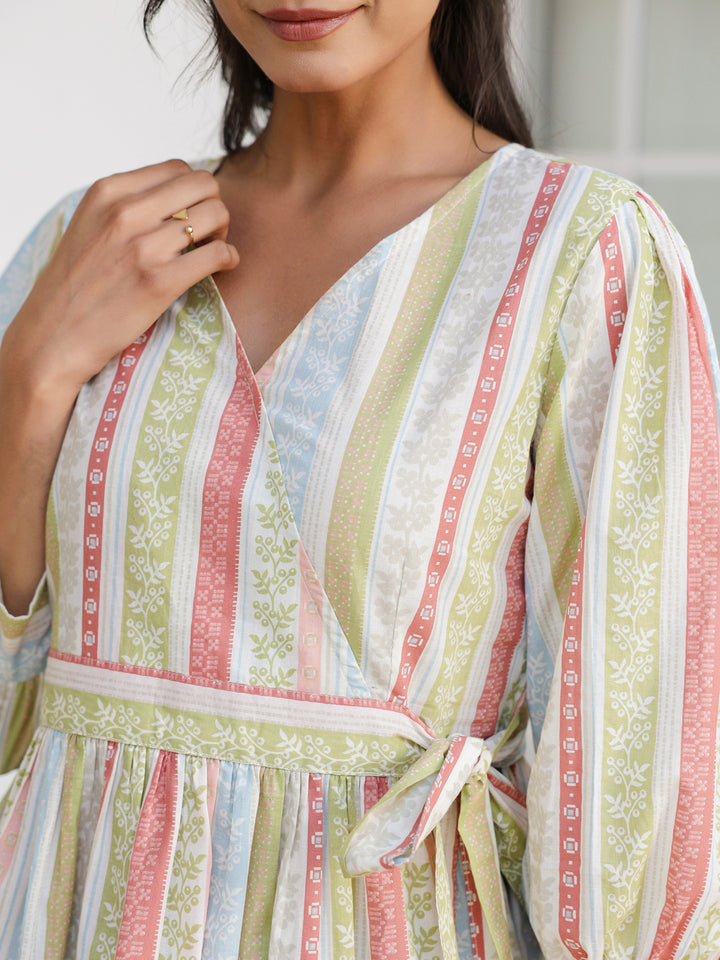 Off White Cotton Floral Peplum Top