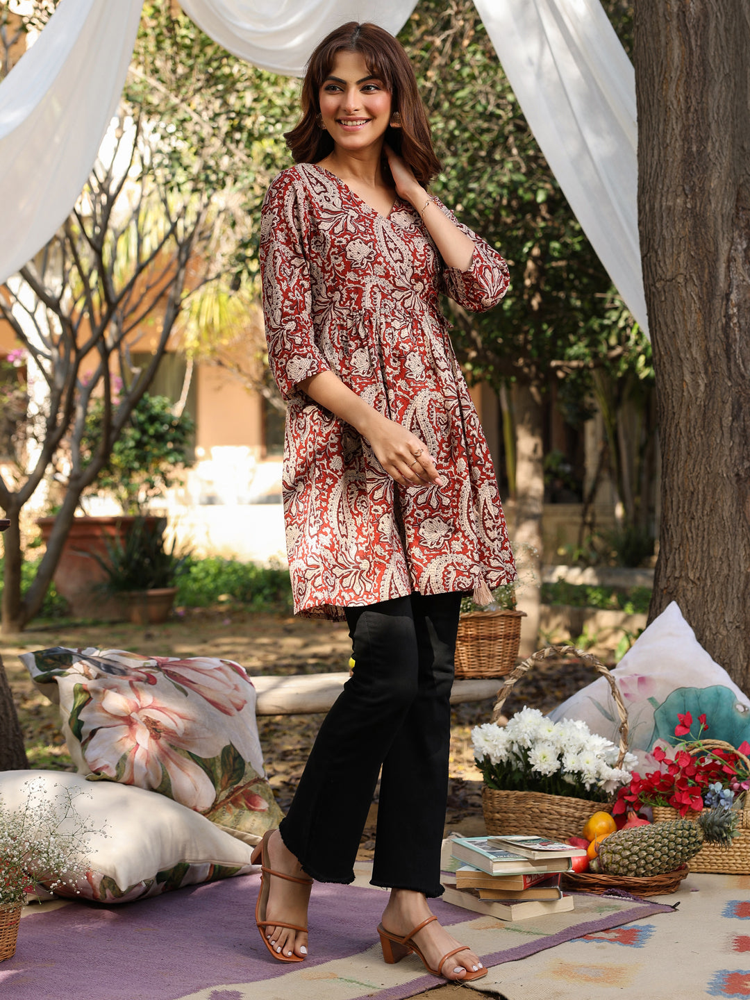 Maroon Cotton Paisley Tunic Only