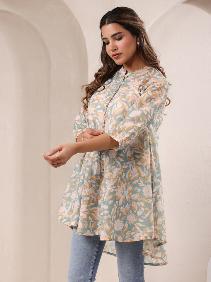 Sage Cotton Blend Floral A-Line Tunic Only