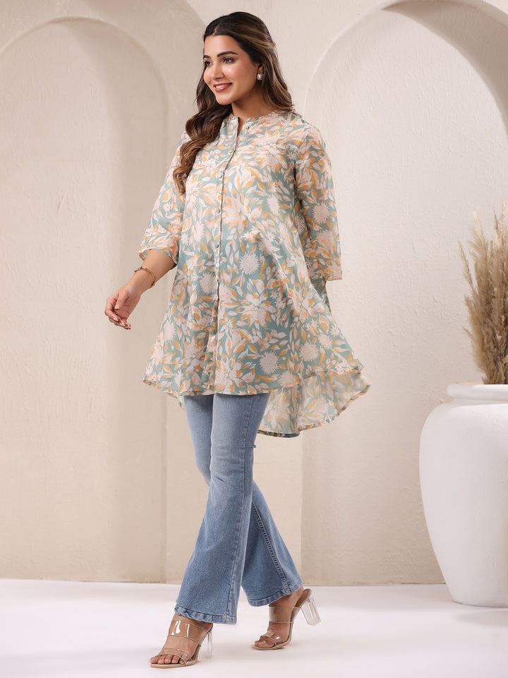 Sage Cotton Blend Floral A-Line Tunic Only