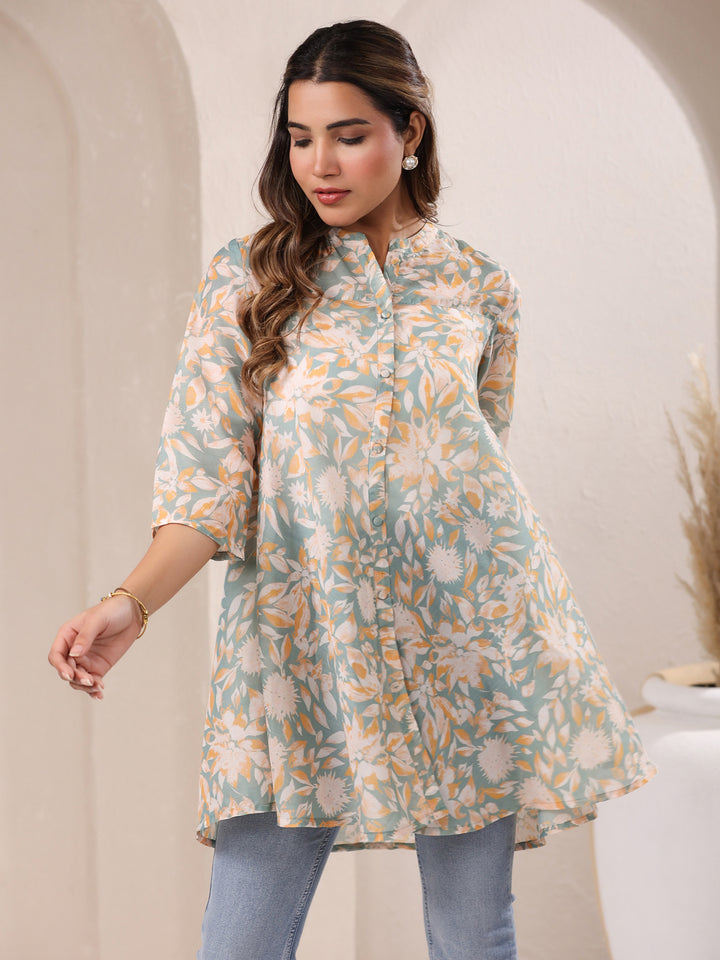 Sage Cotton Blend Floral A-Line Tunic Only