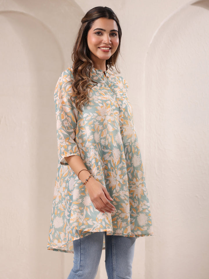 Sage Cotton Blend Floral A-Line Tunic Only