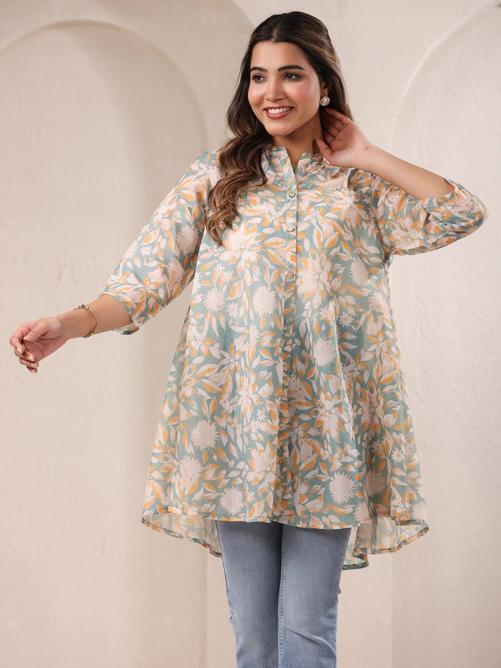 Sage Cotton Blend Floral A-Line Tunic Only