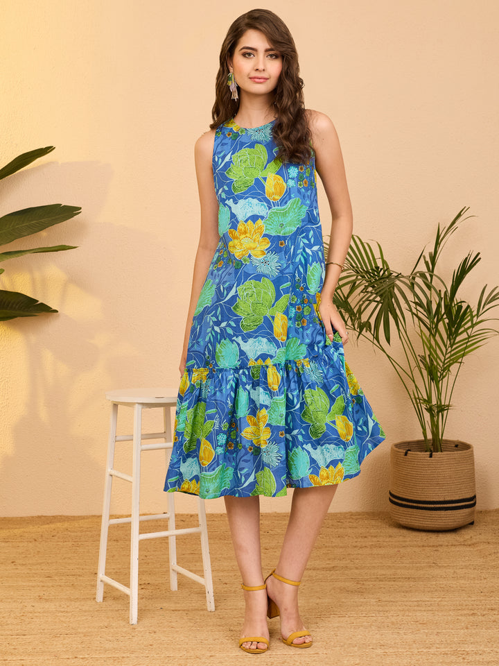 Aqua Floral Tiered Dress