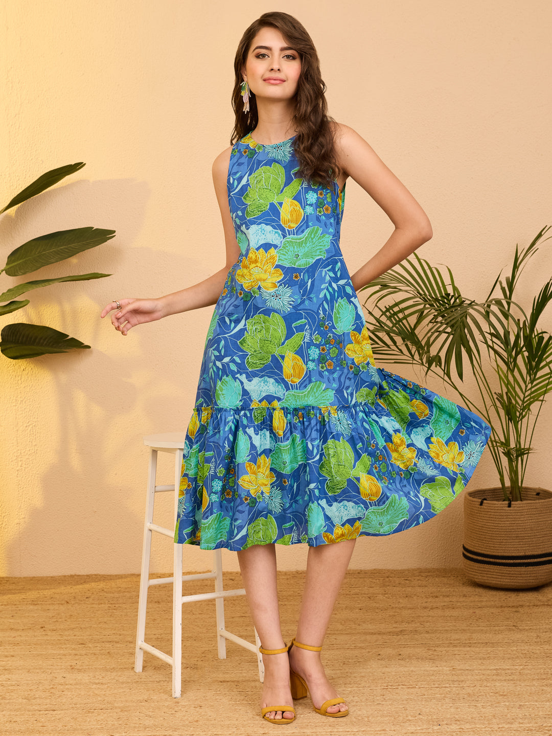 Aqua Floral Tiered Dress