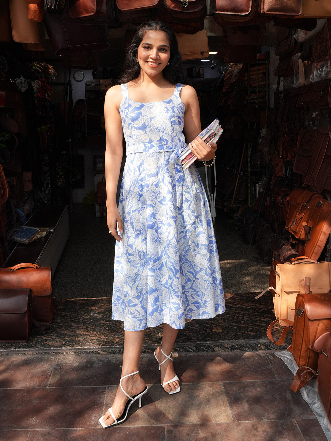 Light Blue Floral A-Line Dress