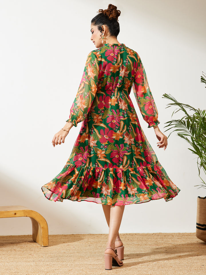 Green Floral Fit & Flare Dress