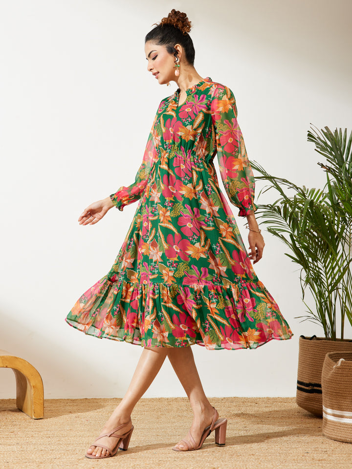 Green Floral Fit & Flare Dress