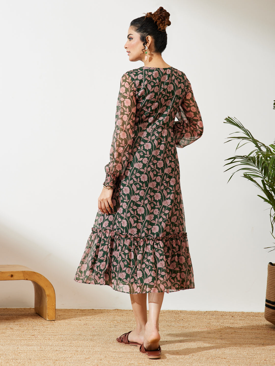 Green Floral A-Line Dress