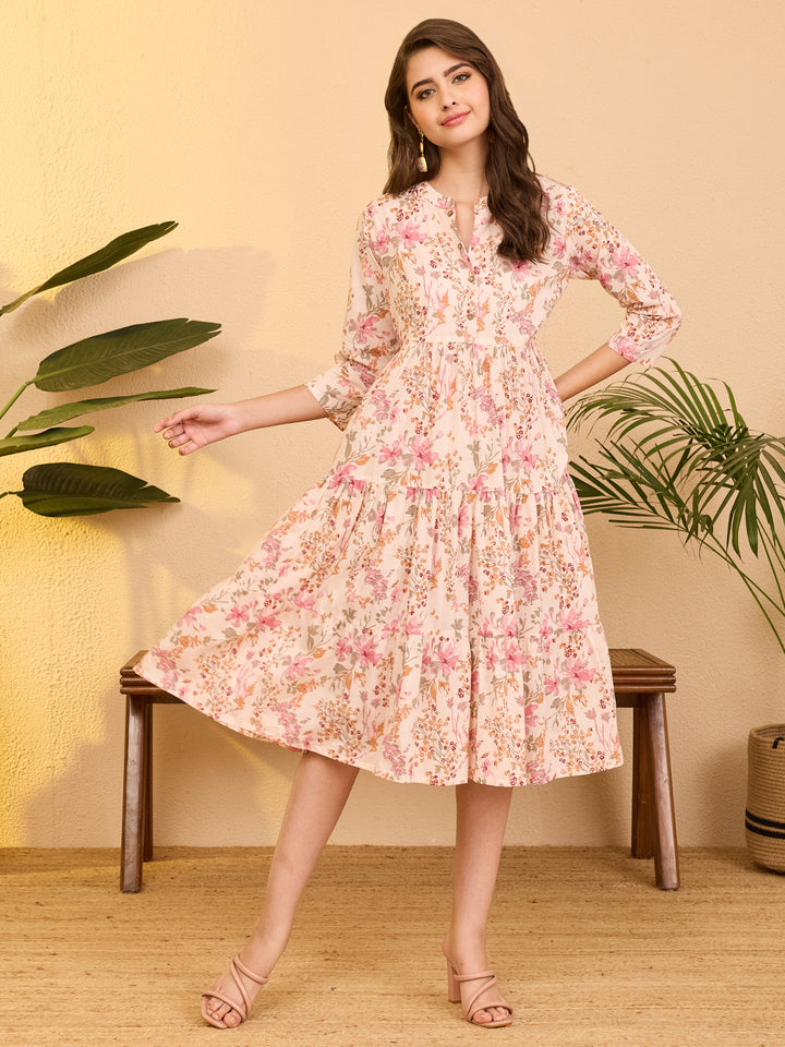 Baby Pink Floral Tiered Dress